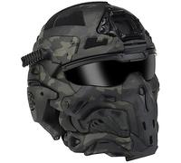 PERTID Casque Masque Intégral Tactique, Casque HD Intégré Et Ventilateur Anti-buée Casque De Ensemble Protection Airsoft Paintball avec Masque Et Lunettes Protection Équipement