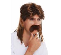 Perücke Bart Halloween Carnaval Hommes Proll Vokuhila Années 70 80 Gaulois Brun