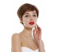 Perücke Echthaar Pour Femmes Et Hommes Androgynes Courte Pixie Bou Brun