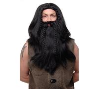 Perücke Et Barbe Perücke Pour Hommes Germane Viking Nain Barbare Noir Long