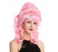 WIG ME UP - GFW2418-TF2317-F1 Perruque dame baroque années 60 rétro énorme choucroute chignon bouclé longue frange mélange rose
