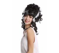 Perücke Femme Halloween Frankenstein Beehive Haut Coiffé Noir Blanc Mèches