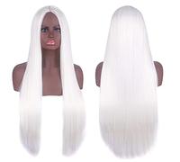 Perücke für Cosplay Perücke Universal Split Kopfhaut Schwarz Langes glattes Haar 80CM Anime Perücke Farbe: Weiß Center Split