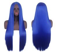 Perücke für Cosplay Perücke Universal Split Kopfhaut Schwarz Langes glattes Haar 80CM Anime Perücke Farbe: Royal Blue Center Split