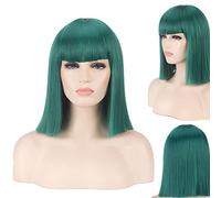 Perücke für Fasching Nachtleben CluI Party Dress Up Perücke Bobo Kopf Blau Grün Grau Reis Weiß Schwarz Rot Rosa Qi Bangs Anime Cos Nachtclub Damen Schulterlang Welle Glatt Kurz Perücke Farbe:714-7 Gr