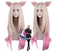 Perücke für Fasching Nachtleben CluI Party Dress Up Perücke Cosplay Perücke Lol Kda Ali Gelb Farbverlauf Pink Langhaar Ohren