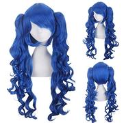 Perücke für Halloween, Mode, Weihnachtsfeier, Verkleidung, Perücke, Cosplay, Anime, Perücke, Lolita, niedlich, Lolita, Loli, Doppel-Pferdeschwanz-Clip, langes lockiges Haar, Kunsthaarfarbe: Blau, Dop