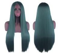 Perücke für Karneval Nachtleben CluI Party Dress Up Perücke Cosplay Perücke Universal Split Scalp Schwarz Langes glattes Haar 80 cm Anime Perücke Farbe: Dunkelgrün
