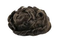 Perücke Herren Postiche en cheveux humains for hommes avec peau fine en PU, système de remplacement de postiches ondulés de 30 mm for unités de prothèses capillaires for hommes Herren Perücken(Dark br