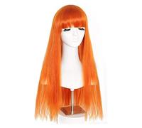 Peruque Wig Longue Perruque Orange Avec Frange, Perruques Droites Orange Frange Pour Les Femmes Halloween Fête Quotidienne De Noël Perruque Deguisement