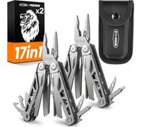 PERWIN Lot de 2 pinces multifonctions 17 en 1 avec fourreau en nylon, outil multifonction professionnel pour la survie, le camping et la chasse, cadeaux pour hommes, papa, mari