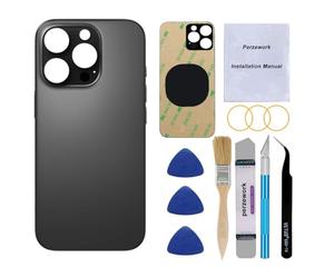 Perzework OEM Vitre arrière de rechange pour iPhone 16 Pro Max 6,9" avec kit d'outils de réparation et adhésif pré-installé (titane noir)