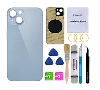 Perzework Verre arrière de rechange OEM pour iPhone 14 6,1" avec kit d'outils de réparation et adhésif pré-installé (bleu)