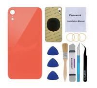 Perzework Verre arrière de rechange OEM pour iPhone XR 6,1" avec kit d'outils de réparation et adhésif pré-installé (corail)