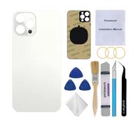 Perzework Vitre arrière de rechange (argent) compatible avec iPhone 12 Pro Max 6,7" tous les transporteurs avec adhésif préinstallé et kits d'outils de réparation