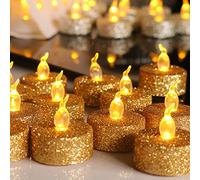 PERZOE 12 pièces Bougies LED Bougies sans Flamme lumières Scintillantes Bougies Chauffe-Plat électriques Fausses Bougies Doré