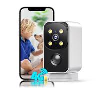 PESAIR 4G LTE Caméra Intérieur/Extérieur sans Fil avec Carte SIM, 180° 2K Camera sans WiFi, Détection Humaine PIR et Alarmes, 9000mAh, Vision Nocturne Couleur, Audio 2 Voies, TF/Cloud, IP65