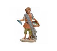 PESCATORE CON RETE E PESCI 19CM IN RESINA FONTANINI STATUINA PRESEPE