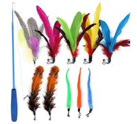 Pesderty 11 en 1 Tête de Remplacement de Plumes Rétractable Chat-Teaser Bâton Chat- Jouet Interactif-Jouet pour Chat-Chaton S'Amusant en Jouant