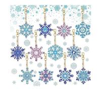 Pesderty 12 Pièces Bricolage Diamant Peinture Flocon de Neige Porte-Clés Matériel Kit Diamant Mosaïque Artisanat Kits Pendentif Fait à la Main, Une Installation Facile