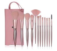 Pesderty 12Pcs Pinceaux de Maquillage en ou Rose Petite Pâte de Haricots Pinceau de Maquillage Galvanisé PoignéE en Plastique Kit D'Outils de Maquillage de Beauté