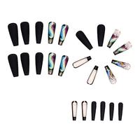Pesderty 24 Pièces Plumes Colorées Faux Ongles Longue Pointe D'Ongle de Cercueil Presse Détachable sur les Ongles Bricolage Manucure Ongles Scintillants