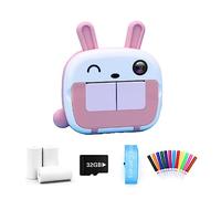 Pesderty Appareil Photo à Impression Instantanée avec Tour de Cou pour Enfants Imprimante à Papier Thermique sans WiFi Imprimante de Téléphone 4K 1080P HD Vidéo (Rose)