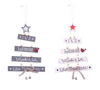 Pesderty Ensemble de Suspensions D'Ornements de Noël en Bois pour Sapin avec Un Grelot. Kit de Décoration Murale Signe d'art Mural