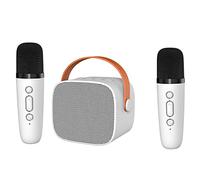 Pesderty Mini Karaoké avec 2 Microphones sans pour Enfants Adultes, 18 Chansons PréChargéEs, Bluetooth Portable, Blanc