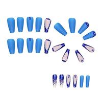 Pesderty Ongles Portables Français Bleus Wearable On Nails Full Cover Nail Tips Art Finished Nails