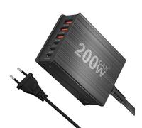 Pesderty Station de Charge 200 W 6 Ports Hub Compact GaN Chargeur de Bureau Adaptateur Secteur USB C Chargeur pour Téléphones Prise UE