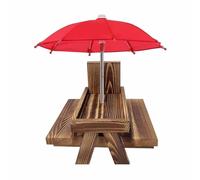 Pesderty Table de Pique-Nique Mangeoire à Écureuils avec Parapluie, Mangeoires à Écureuils en Bois pour L'Extérieur, Mangeoire à Tamias Mignonne + Structure Solide, Facile à Utiliser