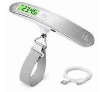 Pese Bagage numérique pour bagages et valises Max 50 kg/110 lb, avec charge USB-C. Balance portable electronique pese Valise de voyage avec écran LCD rétroéclairé sans piles (Blanc)