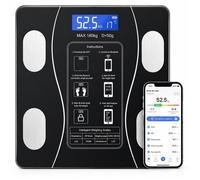 Pèse Personne Balance Connectée Bluetooth 180 kg - Impédancemètre avec Application Écran LCD Verre Trempé - Noir