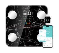 Healthkeep Balance Pèse Personne Balance Connectée Impédancemètre avec Affichage VA 15 Données Corporelles et Fréquence Cardiaque pour APP Andriod et iOS Max. 180kg/400lb, Marbre Noir