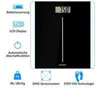 Pèse personne balance digitale noir 180kg 4 capteurs écran LCD verre trempé