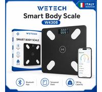 Pèse-personne Bluetooth WETECH 180kg/50g, pèse-personne numérique intelligent pour salle de bain avec suivi via application, plateforme en verre trempé W4304G