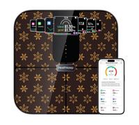 Healthkeep Pèse Personne Balance Connectée Bluetooth Avec Écran TFT Couleur et Technologie ITO, 25 Données Corporelle avec Fréquence Cardiaque APP pour Andriod et iOS 180kg/400lb/28st, Brun