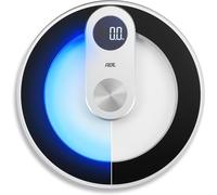 Pèse-Personne Numérique En VerreRésultats Très PrécisÉclairage Led Bleu StyléÉcran LedCorps Rond Sans Coins Ni BordsJusqu'à 180 Kg