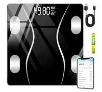 Pèse-personne numérique intelligent avec Bluetooth, rechargeable par USB, capacité de 180 kg, grand écran LED rétroéclairé, 29 mesures, y compris IMC, masse musculaire et osseuse - Comprend un mètre
