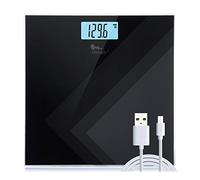 Pèse-personne numérique rechargeable par USB avec technologie Step-On, écran rétroéclairé, mesures de haute précision, capacité de 180 kg, verre trempé de 6 mm