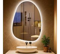 PESENXAN Miroir de salle de bain LED asymétrique avec éclairage, 83 x 60 cm, anti-buée, 3 couleurs de lumière, réglable, intensité variable, avec fonction mémoire, économie d'énergie, horizontal