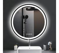 PESENXAN Miroir LED avec horloge - 70 cm - Miroir rond avec éclairage anti-buée - Intensité variable - 3 couleurs de lumière - Économie d'énergie avec interrupteur tactile et fonction mémoire - Noir