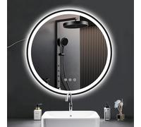 PESENXAN Miroir rond de 80 cm avec éclairage - LED anti-buée - Fonction variateur d'intensité - 3 couleurs de lumière - Économie d'énergie - Interrupteur tactile et fonction mémoire - Noir