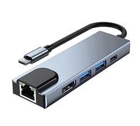Pesfehhy 1 Pièce Type C vers RJ45 USB 3.0 HUB USB C Répartiteur de Type C vers Station d'accueil 4K Compatible Adaptateur pour Ordinateur Portable avec PD RJ45 USB Gris USB-C Hub