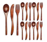 Pesfehhy 15 Pièces séries cuillère en Bois Fourchette Couteau Ensemble de Couverts en Bois Ensemble d'ustensiles de Cuisine Cuisine en Bois Couverts Vaisselle Ensemble de Couverts