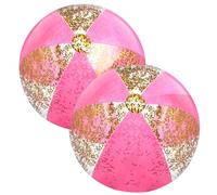 Pesfehhy 2 Pièces Ballons de Plage Gonflables de 16 Pouces Balles de Piscine avec Confettis Dorés pour Piscine pour Adultes Fête d'anniversaire D'Été Rose
