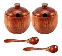 Pesfehhy 2Pcs Bocal à éPices Assaisonnement Peut BoîTe à Sucre avec Couvercle CuillèRe Bois BoîTe à éPices BoîTe de Stockage Pot Sucre Pot de Sel Pots de Stockage Cuisine Pot à Condiments
