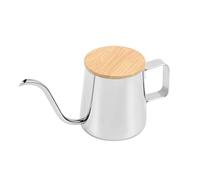 Pesfehhy 350 ML Long ÉTroit Bec Verseur Pot De Col De Cygne en Acier Inoxydable Bouche D'ÉGouttement À La Main À Verser sur Une CafetiÈRe Et Une ThÉIÈRe avec Couvercle en Bois