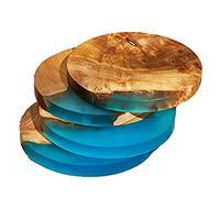 Pesfehhy 4 Pièces sous-Verres en Bois Dessous de Verre Bleu pour, sous-Verres Modernes pour Bar Cuisine Maison Appartement